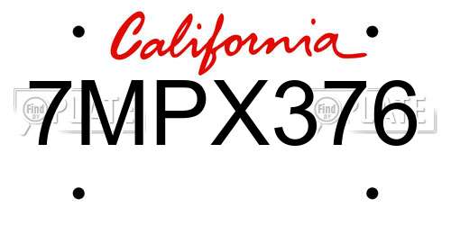 7MPX376 California License Plate