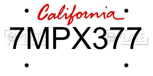 7MPX377 California License Plate