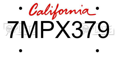 7MPX379 California License Plate