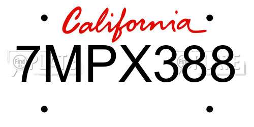 7MPX388 California License Plate