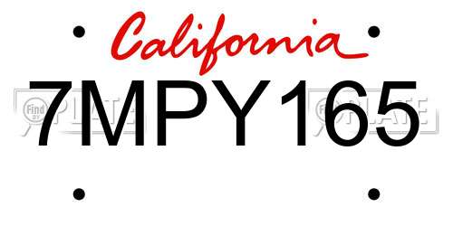 7MPY165 California License Plate
