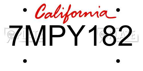 7MPY182 California License Plate