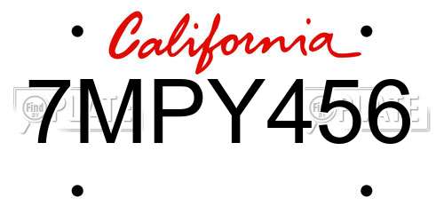 7MPY456 California License Plate