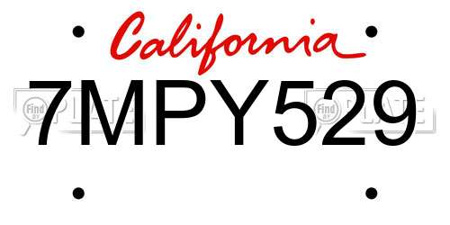 7MPY529 California License Plate