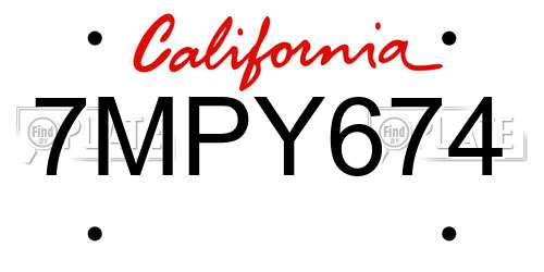 7MPY674 California License Plate