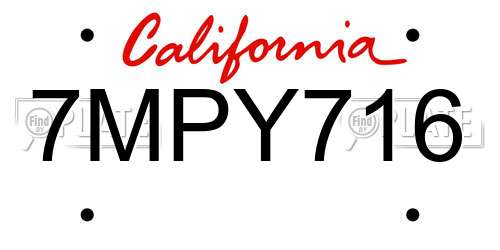 7MPY716 California License Plate