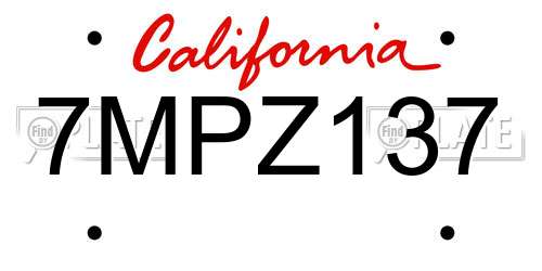 7MPZ137 California License Plate