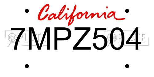 7MPZ504 California License Plate