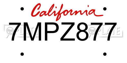 7MPZ877 California License Plate