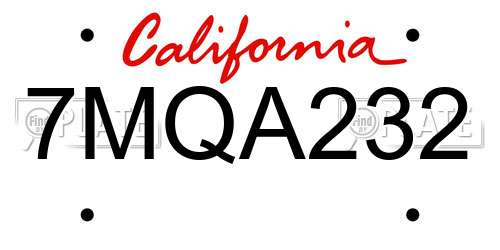 7MQA232 California License Plate