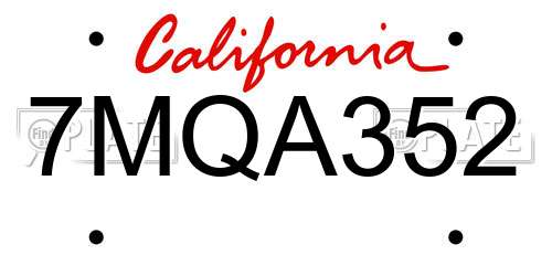 7MQA352 California License Plate