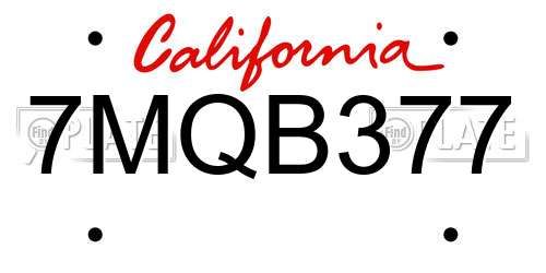 7MQB377 California License Plate