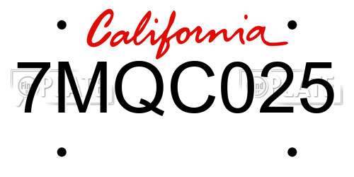 7MQC025 California License Plate