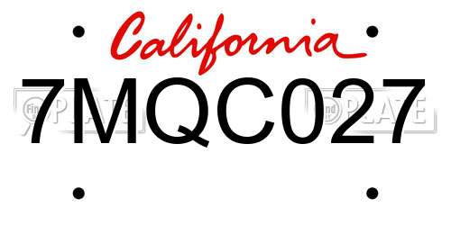 7MQC027 California License Plate
