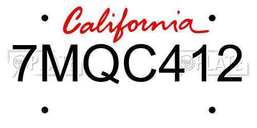 7MQC412 California License Plate