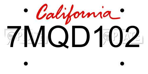 7MQD102 California License Plate
