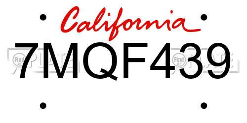7MQF439 California License Plate