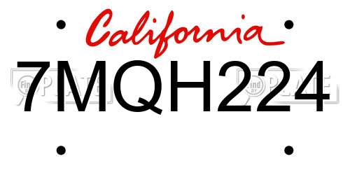 7MQH224 California License Plate