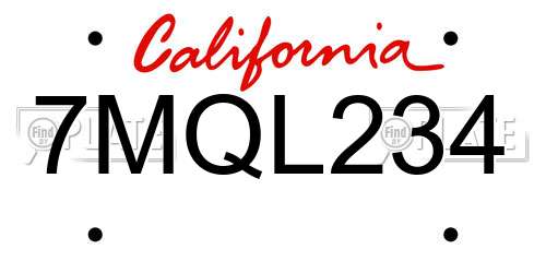 7MQL234 California License Plate