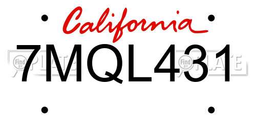 7MQL431 California License Plate