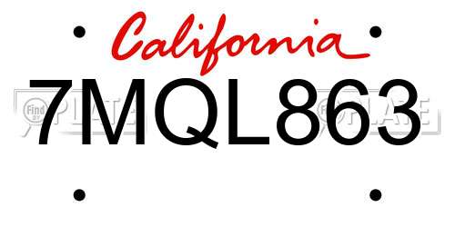 7MQL863 California License Plate