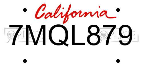 7MQL879 California License Plate