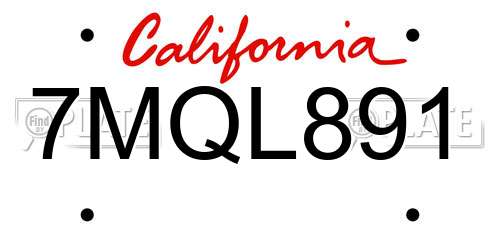 7MQL891 California License Plate