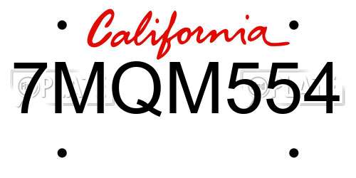 7MQM554 California License Plate