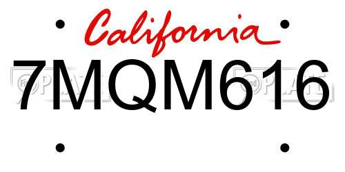 7MQM616 California License Plate