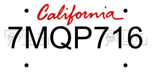 7MQP716 California License Plate