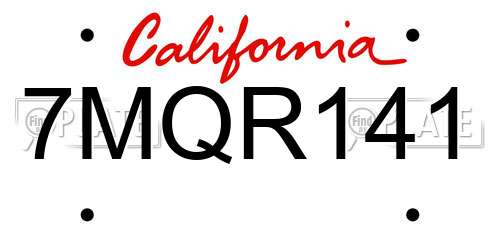 7MQR141 California License Plate