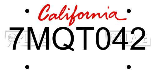 7MQT042 California License Plate