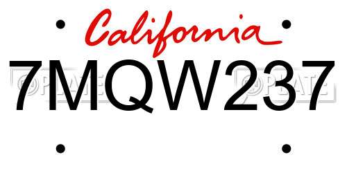 7MQW237 California License Plate