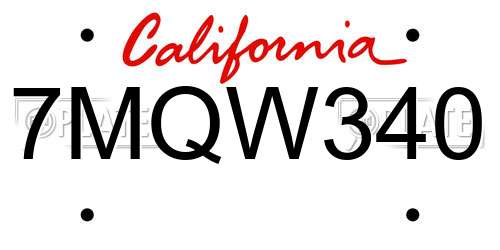 7MQW340 California License Plate
