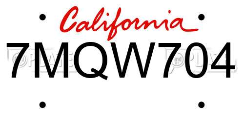 7MQW704 California License Plate