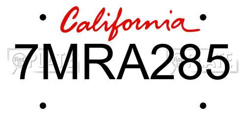 7MRA285 California License Plate