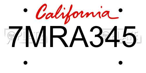 7MRA345 California License Plate