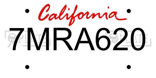 7MRA620 California License Plate
