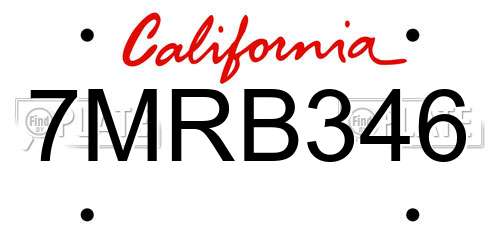 7MRB346 California License Plate