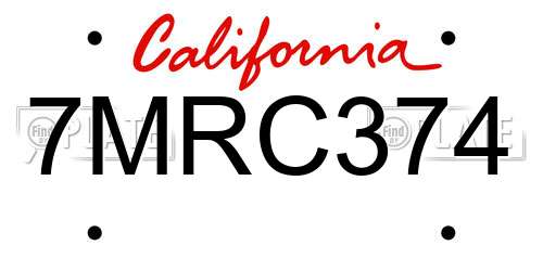 7MRC374 California License Plate
