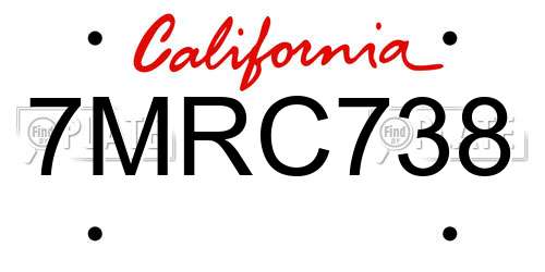 7MRC738 California License Plate