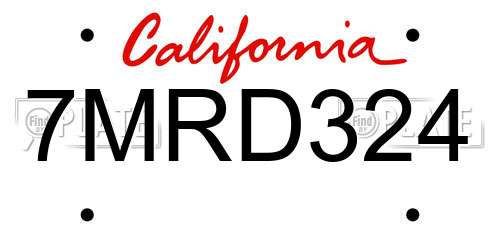 7MRD324 California License Plate