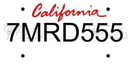 7MRD555 California License Plate