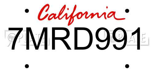 7MRD991 California License Plate