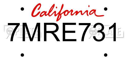 7MRE731 California License Plate