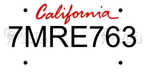 7MRE763 California License Plate