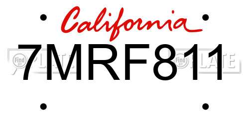 7MRF811 California License Plate