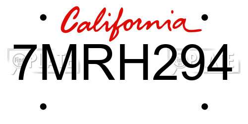 7MRH294 California License Plate