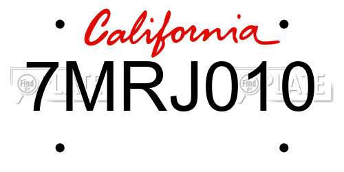 7MRJ010 California License Plate