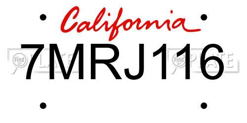 7MRJ116 California License Plate